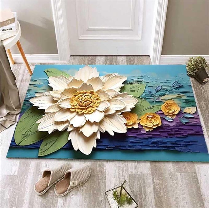 BATHROOM MAT,DOOR MAT DOOR MAT, RUBBER NON-SLIP QUICK DRY RUGS FIT UNDER DOOR SUPER ABSORBENT THIN FASHION WASHABLE OVAL FLOOR BATH MAT FOR BATHROOM, BATHTUB, SHOWER AND SINK (3, BLUE ROSEY)