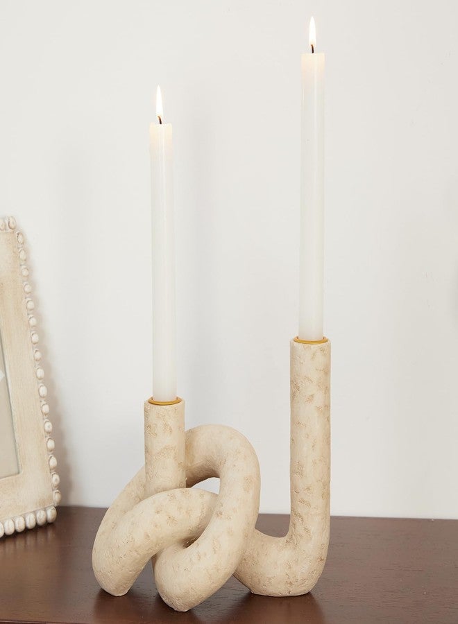 DN DECONATION Knot Shaped Taper Candle Holders - Travertine Resin Candlestick Holders, Candle Sticks Holder Boho Farmhouse Decor Coffee Table Centerpiece for Living Room Fireplace Wedding - Image 5
