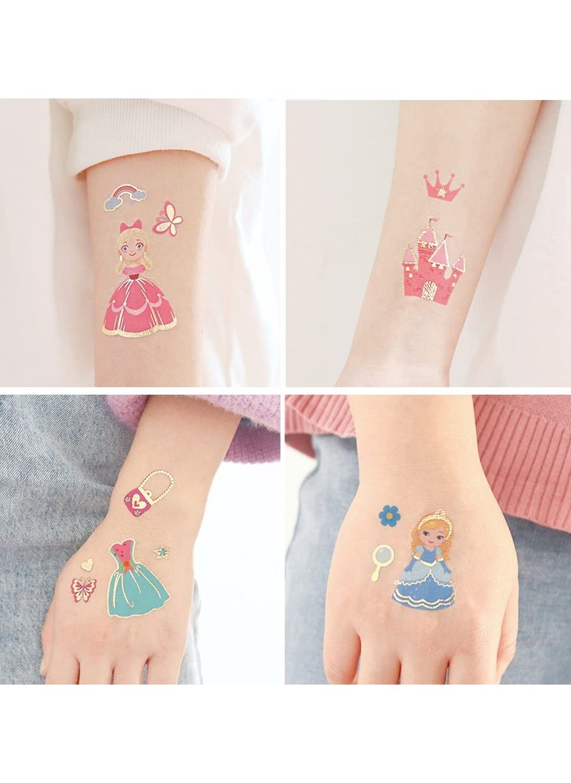 ORAINBOW Metallic Glitter Princess Temporary Tattoos for Girls 70 Gold Glitter Styles Princess Birthday Party Decorations Supplies Favors for Girls Kids  - Image 3