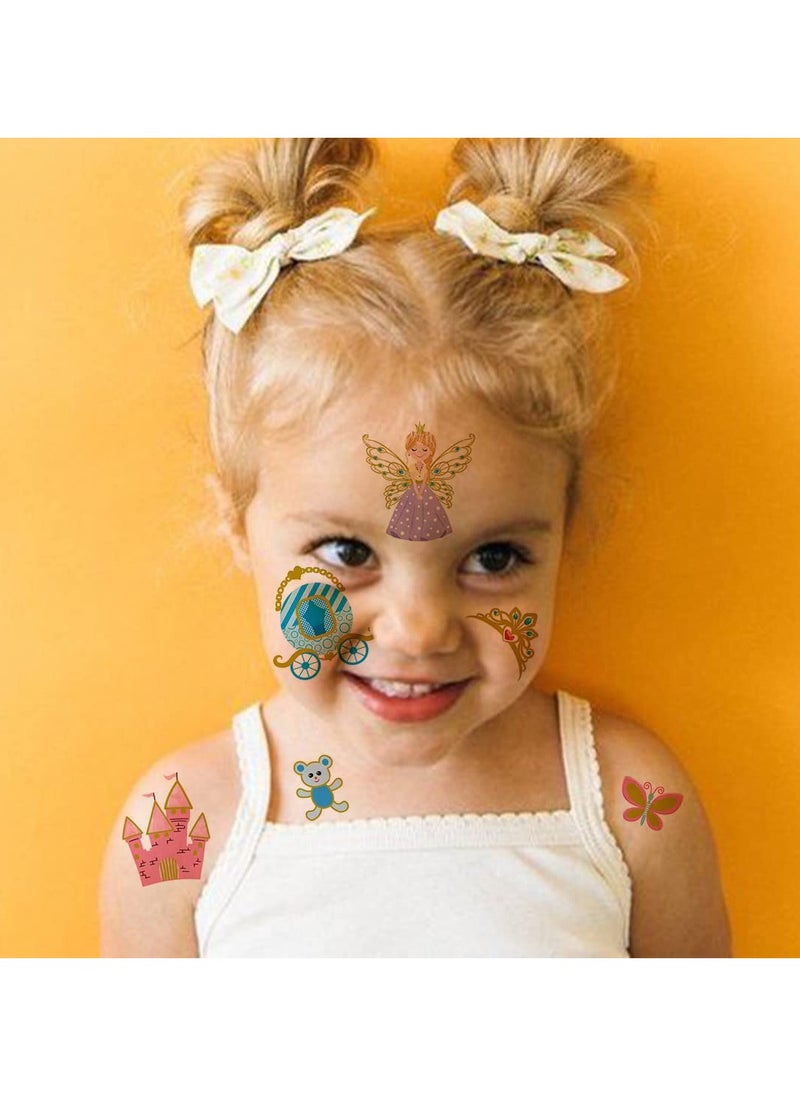 ORAINBOW Metallic Glitter Princess Temporary Tattoos for Girls 70 Gold Glitter Styles Princess Birthday Party Decorations Supplies Favors for Girls Kids  - Image 4
