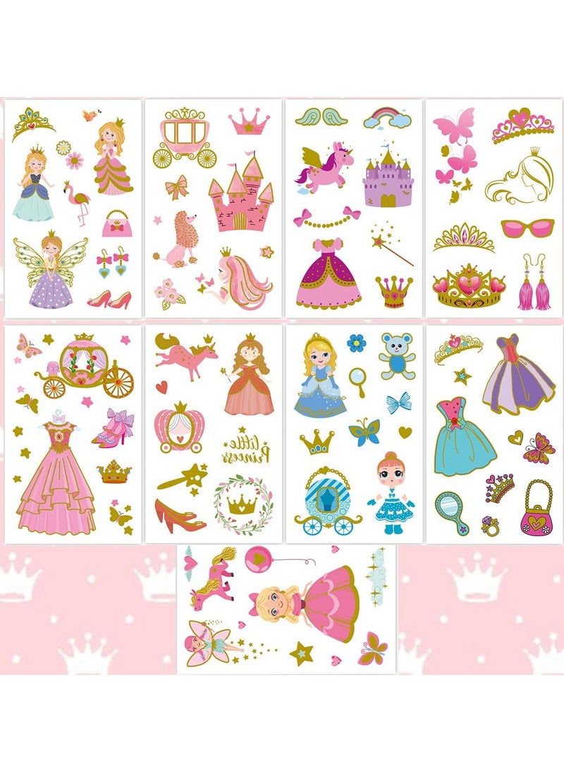 ORAINBOW Metallic Glitter Princess Temporary Tattoos for Girls 70 Gold Glitter Styles Princess Birthday Party Decorations Supplies Favors for Girls Kids  - Image 2