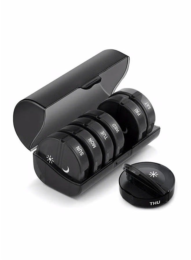 Pill Organizer 2 Times a Day, Weekly AM PM Pill Box, Large Capacity 7 Day Pill Cases for Pills/Vitamin/Fish Oil/Supplements (Black) - Image 1