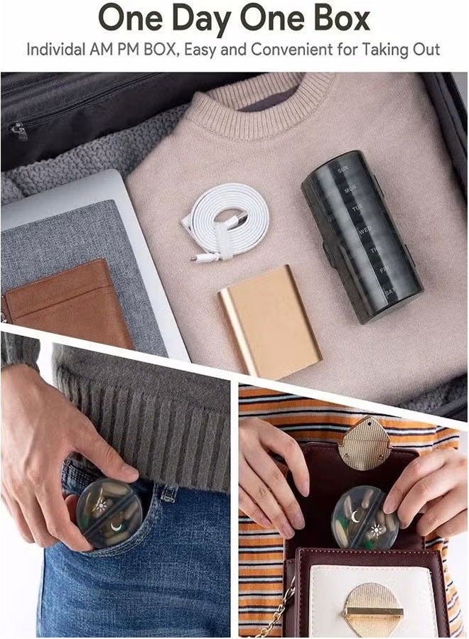 Pill Organizer 2 Times a Day, Weekly AM PM Pill Box, Large Capacity 7 Day Pill Cases for Pills/Vitamin/Fish Oil/Supplements (Black) - Image 3