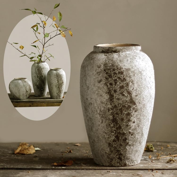 Denique Rustic Ceramic Tall Floor Vase, Vintage Farmhouse Decor, Large Terracotta Vases for Living Room Entryway Table Centerpiece Decor, Terracotta Pottery Clay(B-30cm) - Image 2