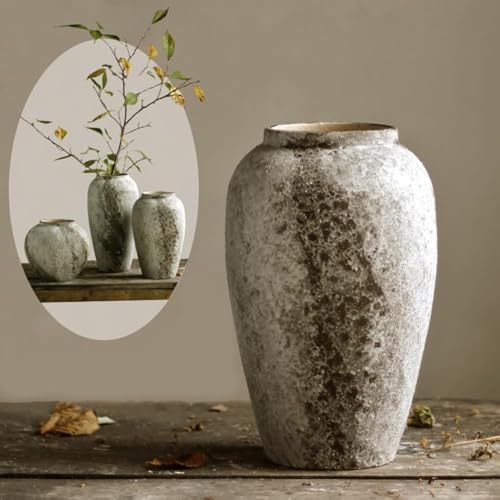 Denique Rustic Ceramic Tall Floor Vase, Vintage Farmhouse Decor, Large Terracotta Vases for Living Room Entryway Table Centerpiece Decor, Terracotta Pottery Clay(B-30cm) - Image 1