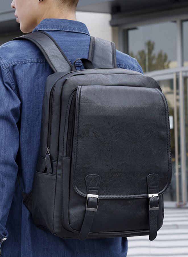 Stylish Black Leather Laptop Backpack - Fits 15.6 Inch Laptops - Ideal for Work, School, and College - Image 4