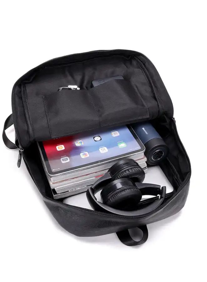 Stylish Black Leather Laptop Backpack - Fits 15.6 Inch Laptops - Ideal for Work, School, and College - Image 3