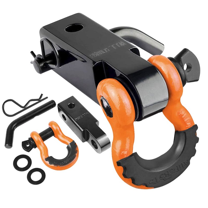 AUTOBOTS Tow Hitch Receiver 2 45000 Lbs Break Strength Shackle Hitch Receiver with 58 Screw Pin 34 Shackle Towing Accessories for Vehicle Trailer Recovery OffRoad OrangeBlack
