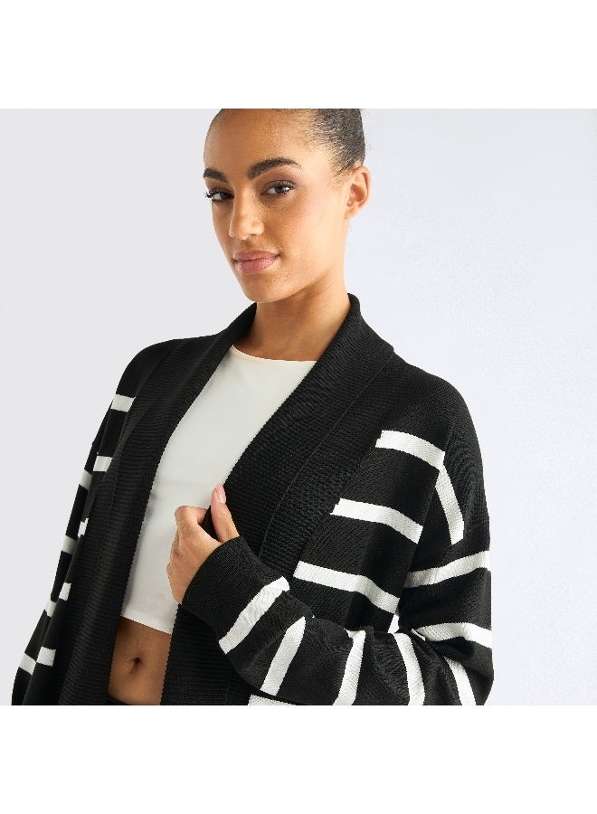Splash FAV Striped Open Front Longline Cardigan  - Image 3