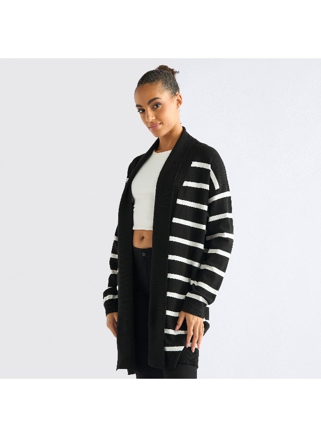 Splash FAV Striped Open Front Longline Cardigan  - Image 2