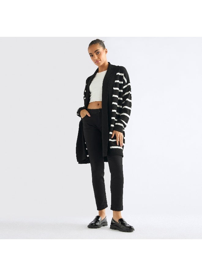 Splash FAV Striped Open Front Longline Cardigan  - Image 4