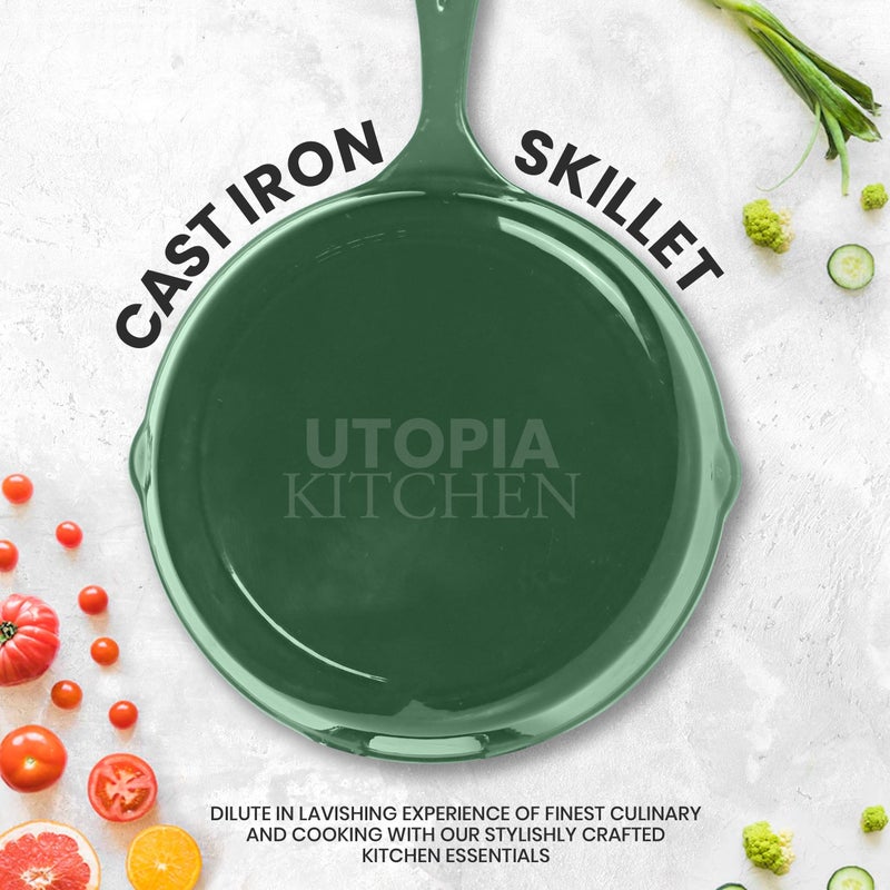 Utopia Kitchen Cast iron Skillets 3 Piece Set, Chefs Pan, Pre Seasoned Cast iron Skillets, 6, 8 & 10 Inches, Easy Use in the Oven, Stove, Grill, or Campfire, Green - Image 3