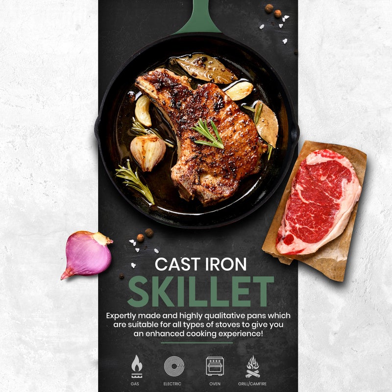 Utopia Kitchen Cast iron Skillets 3 Piece Set, Chefs Pan, Pre Seasoned Cast iron Skillets, 6, 8 & 10 Inches, Easy Use in the Oven, Stove, Grill, or Campfire, Green - Image 5
