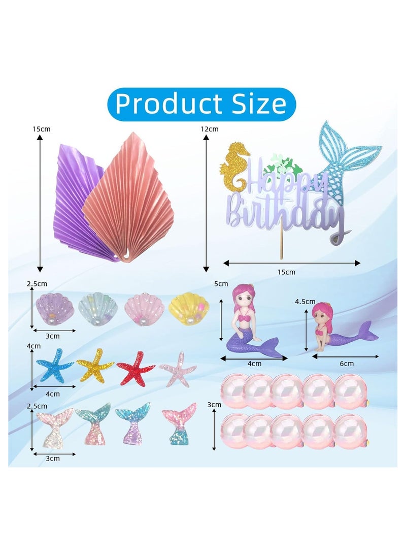 Excefore Mermaid Cake Toppers, 27Pcs Under The Sea Cake Toppers Kit with Mermaid Figurines starfish Shell mermaid Tail cupcake Picks for Kids Girls Birthday Baby Shower Party Decorations - Image 5