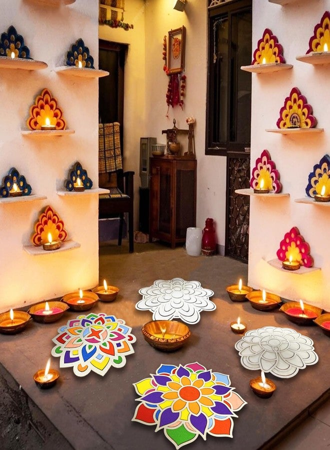 MLOLM 5 قطع مجموعة فن الرمل ماندالا الخشبية لعيد ديوالي 11.8 بوصة حصائر رانغولي الزهرية لتزيين الأرضيات رسم الرمل ماندالا 10 ألوان رانغولي مع فرشاة لتزيين حفلات المنزل الهندية - Image 4