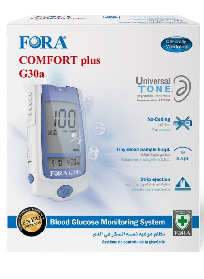 Fora Comfort Plus G30a Blood Glucose Monitoring System with 10 Test Strips & 10 Lancet - Image 1