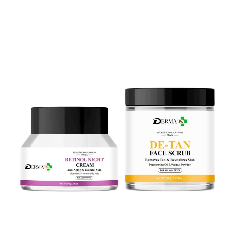 DERMAKR DERMA KR Retinol Night Face Cream50gm DTAN Face Scrub100gmFacial Pack Of 2 - Image 1