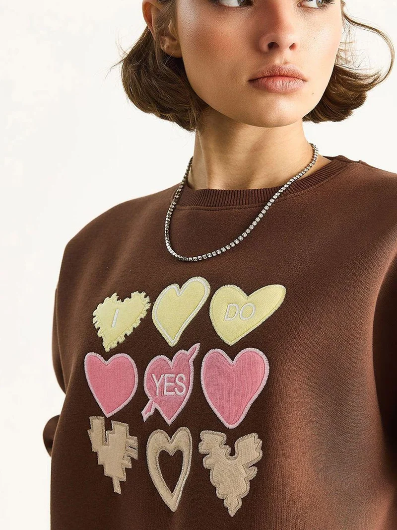 Bianco Lucci LUCCI Back Printed Relaxed Fit Crew Neck Sweatshirt