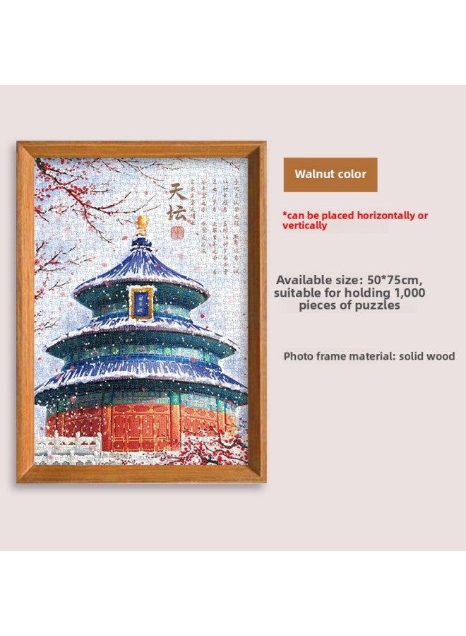 Solid Wood Photo Frame Mounted Creative Picture Frame Wall Hanging 500 Pieces 1000 Pieces Puzzle Special Picture Frame Wooden Exquisite Picture Frame-Color:Chinese 1000 50*75 Box-walnut Color  - Image 1