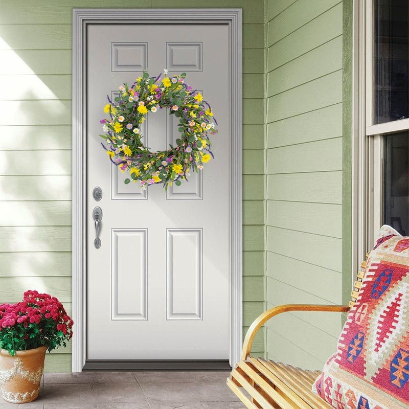LLZLL Spring Decorations for Home 22" Spring Wreath Artificial Summer Wreaths with Eucalyptus Leaf Lavender and Daisy for Easter Indoor Outdoor Home Festival Celebrations - Image 4