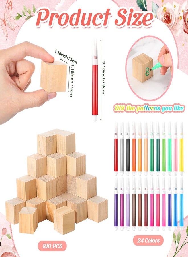 Dinifee 125 Pcs Baby Shower Decorate a Block Game Set Includes Help Us Build Memories Sign 100 DIY Blank Wooden Block 24 Paint Marker Prize for Wedding Baby Shower Game(Flower) - Image 3