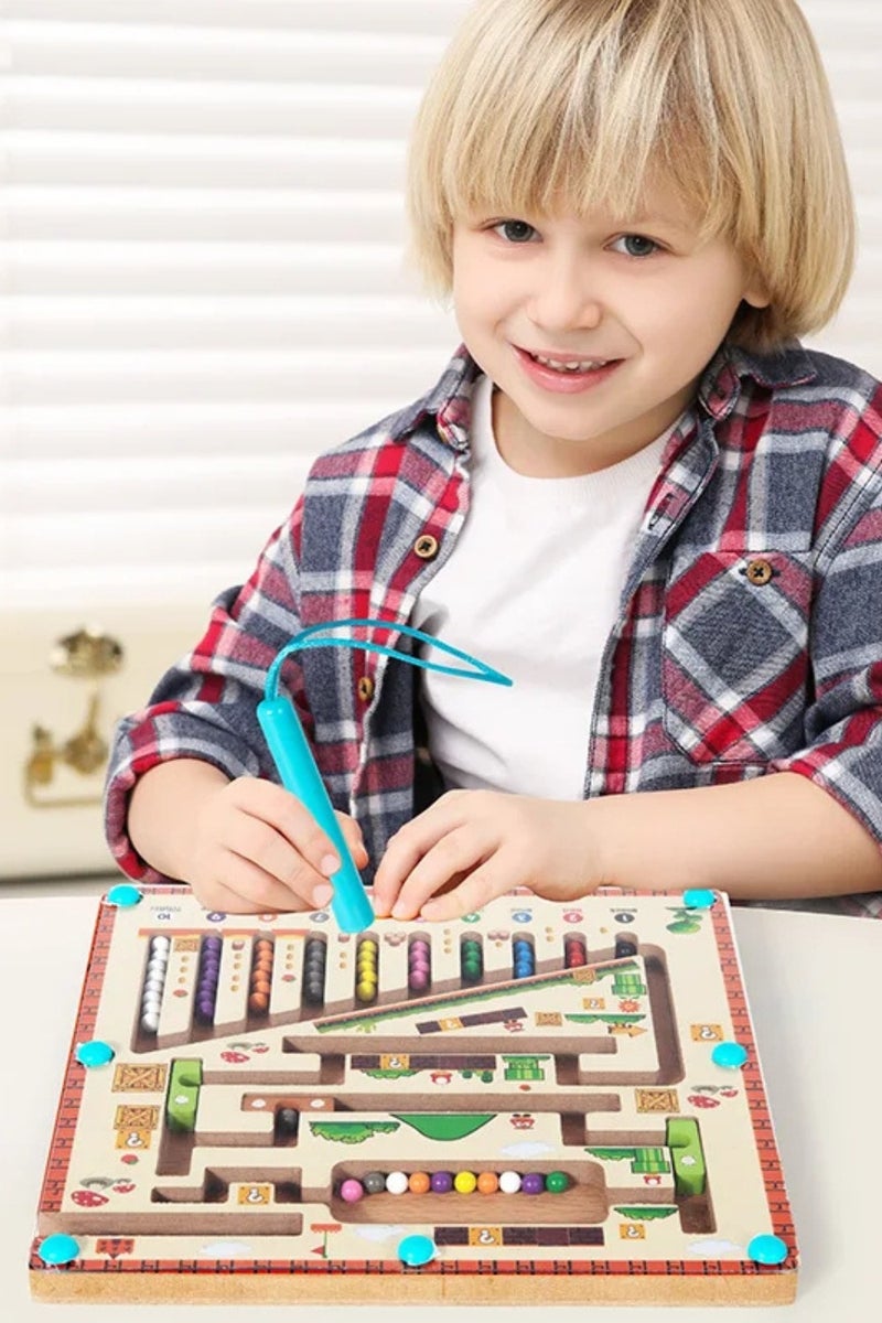 F.A.M.S Magnetic Ninja Maze Puzzle Board Toy – Color Sorting Game with Pen Control, Educational Wooden Toy for Toddlers and Kids - Image 2