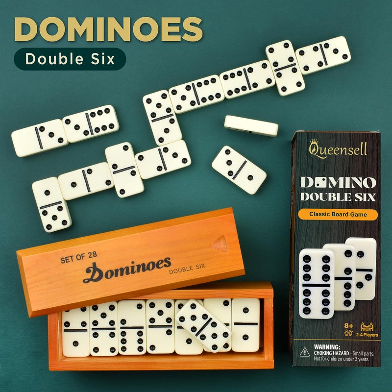Queensell Jumbo Dominoes Set for Adults and Kids â€“ Domino Set for Classic Board Games â€“ Jumbo Dominoes Double 6 for Travel Games â€“ Dominos Set for Adults 28 Tiles - Image 1