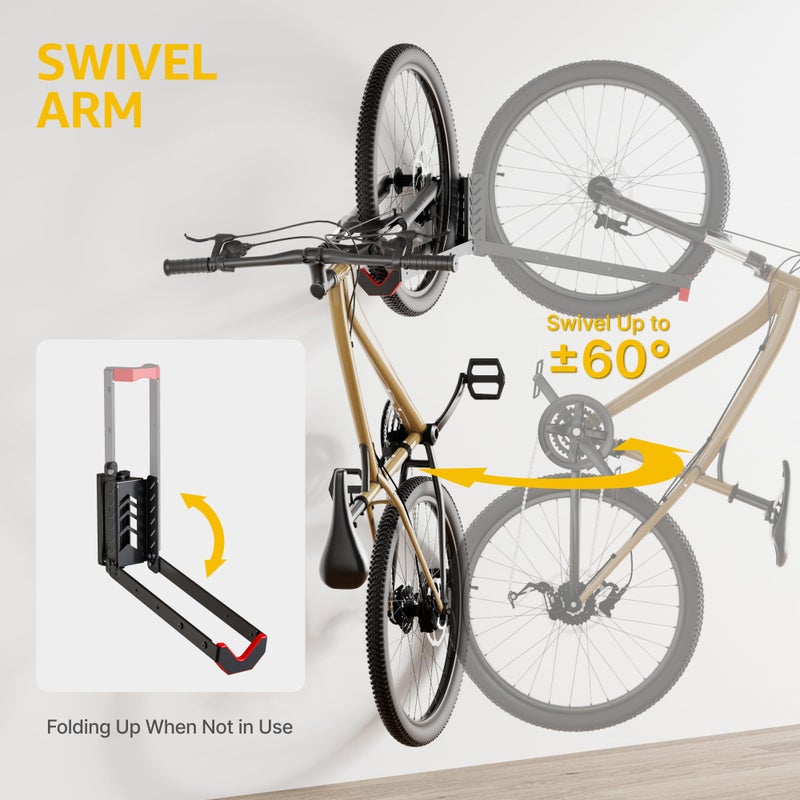 monTEK Swivel Bike Wall Mount, No Heavy Lifting Required Bike Wall Mount, Bike Hangers for Garage, Space-Saving Bike Rack Garage, Easy to Load and Unload, Bike Hanger Can Hold Up to 77 lbs, 2 Pack - Image 2