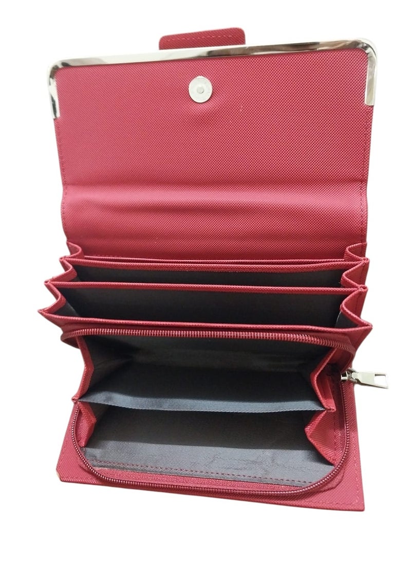 محفظة حريمي طويلة – كلبس أمامي وسوستة وجيوب متعددة - Image 2