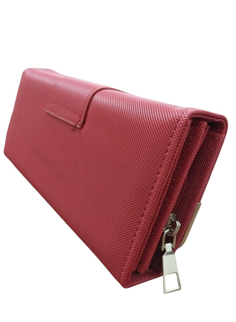 محفظة حريمي طويلة – كلبس أمامي وسوستة وجيوب متعددة - Image 3