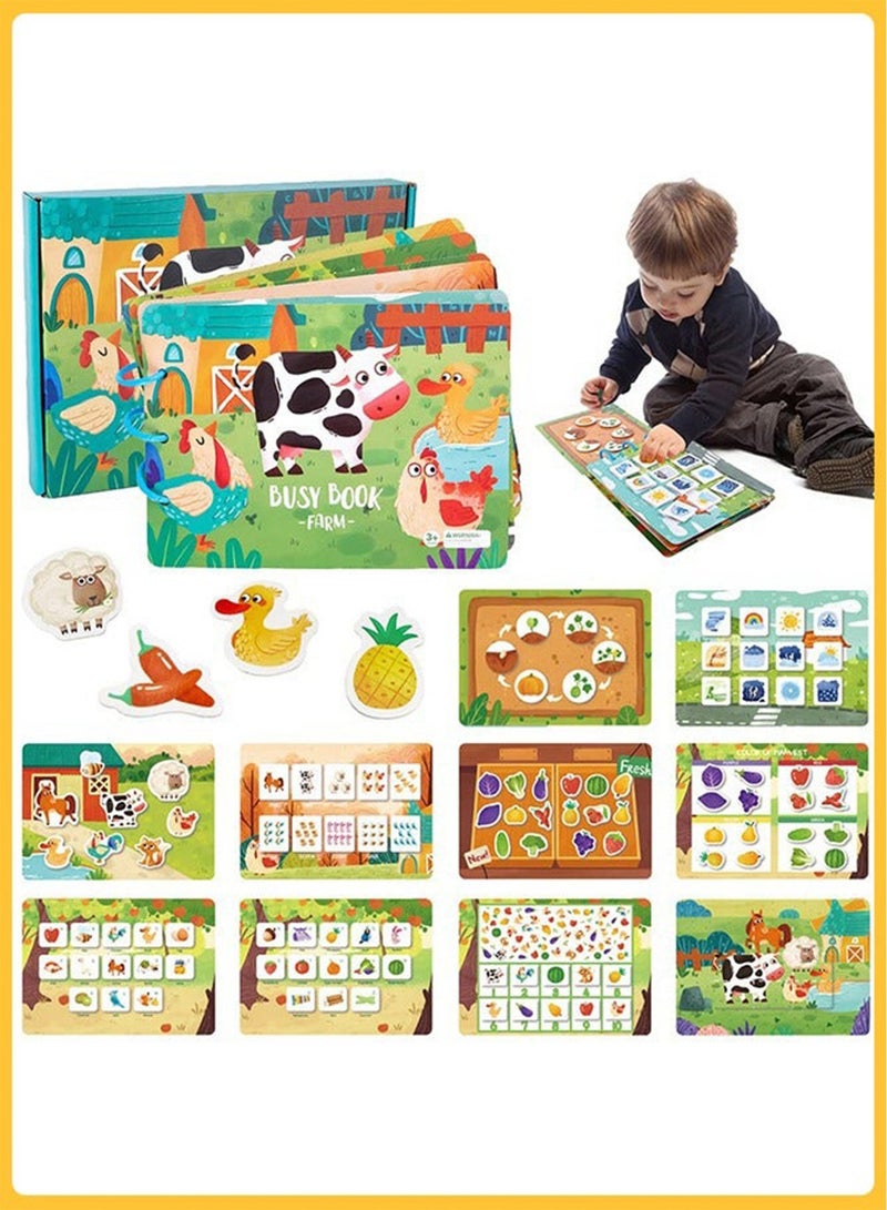 Early Toddler Educational Busy Book, Farm Theme Preschool Learning Activities Quiet Book for Kids to Develop Learning Skills  - Image 1