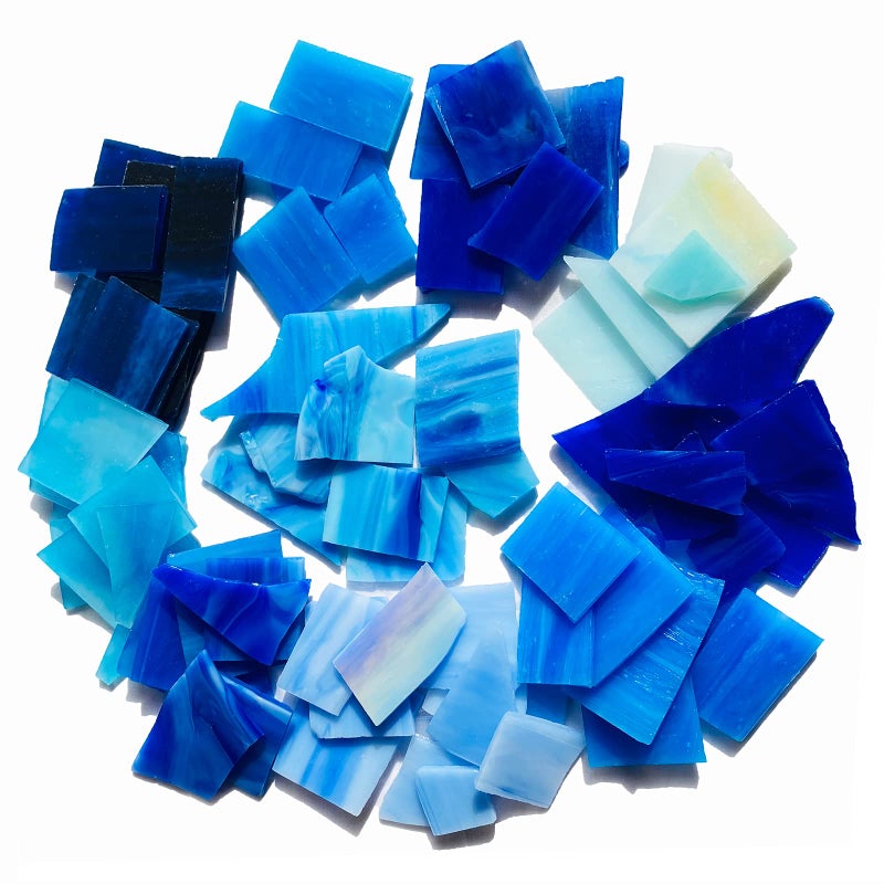 PALJOLLY PALJOLLY Mosaic Tiles Stained Glass Sheets for Crafts Mixed Blue Colors and Variety of Shapes 1kg Value Pack 