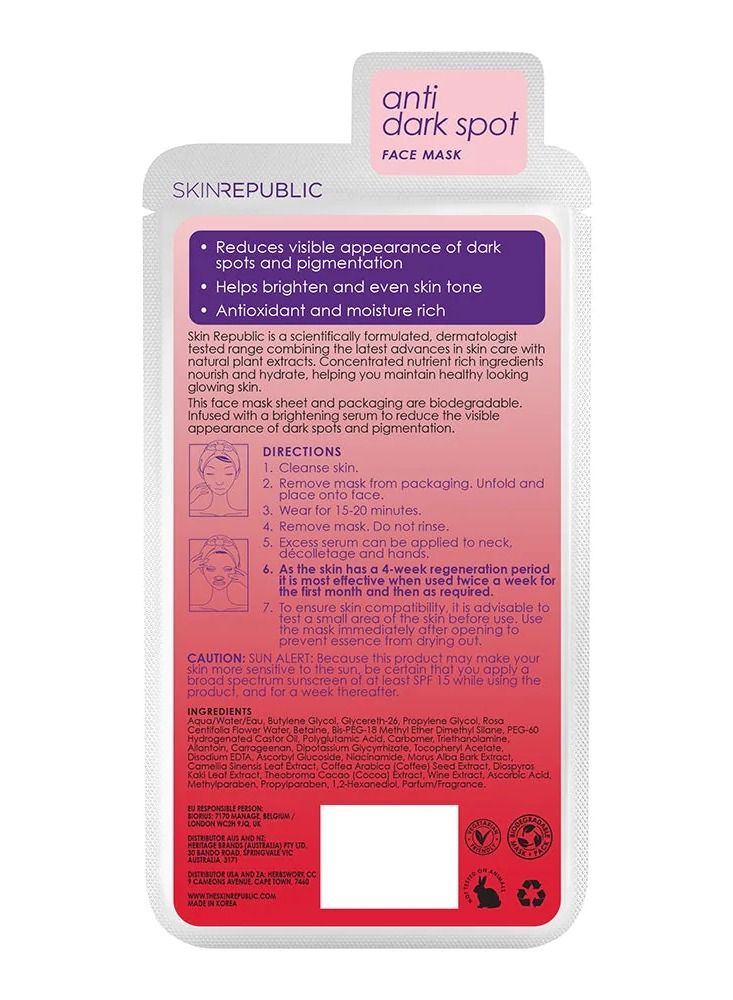 SKIN REPUBLIC Vitamin C Face Mask Sheet (1 Mask) – Brightening Serum with Coffee Bean & Liquorice, Boosts Collagen, Brightens & Hydrates Skin, Soothes Irritated Skin, Reduces Dark Spots & Pigmentation  - Image 2