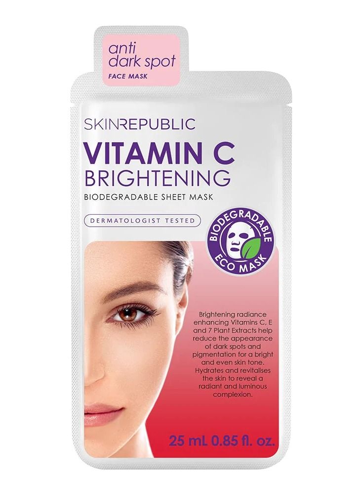 SKIN REPUBLIC Vitamin C Face Mask Sheet (1 Mask) – Brightening Serum with Coffee Bean & Liquorice, Boosts Collagen, Brightens & Hydrates Skin, Soothes Irritated Skin, Reduces Dark Spots & Pigmentation  - Image 1