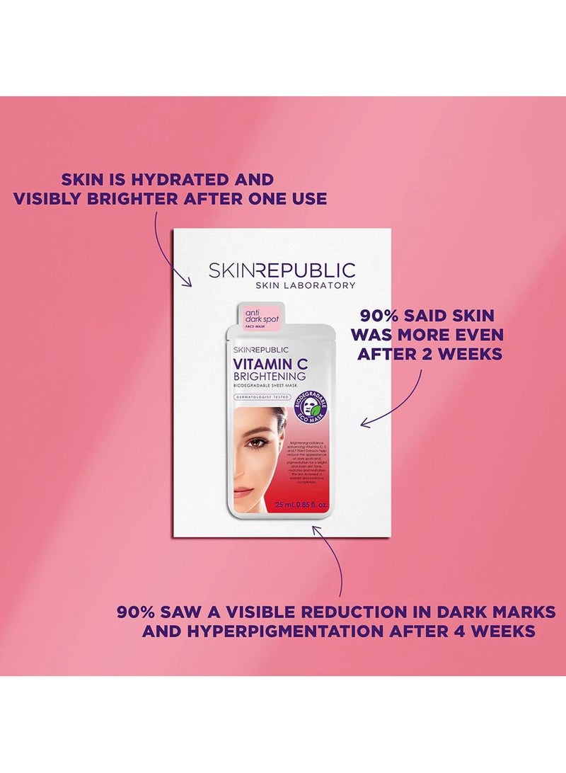 SKIN REPUBLIC Vitamin C Face Mask Sheet (1 Mask) – Brightening Serum with Coffee Bean & Liquorice, Boosts Collagen, Brightens & Hydrates Skin, Soothes Irritated Skin, Reduces Dark Spots & Pigmentation  - Image 4