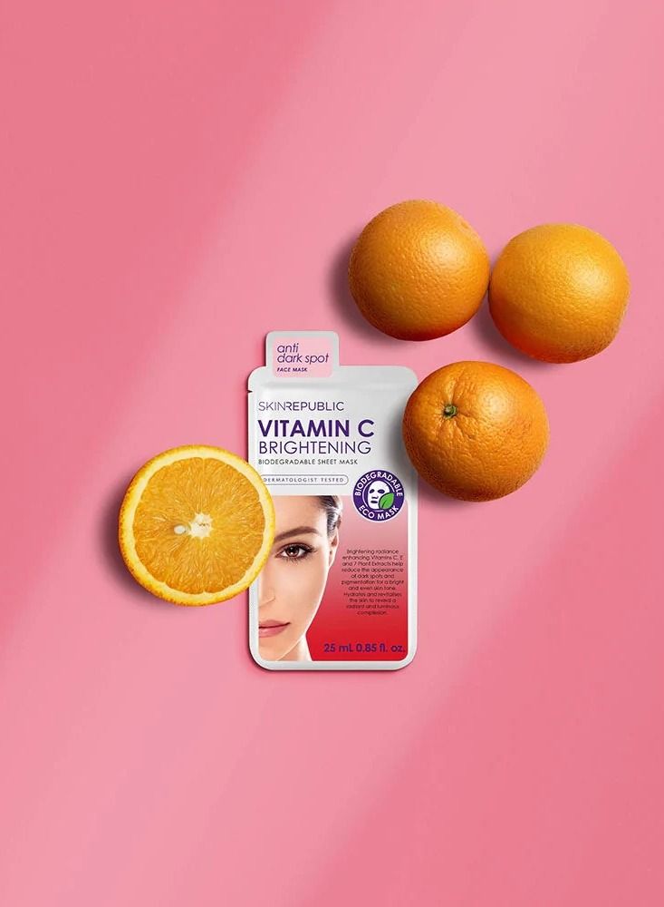 SKIN REPUBLIC Vitamin C Face Mask Sheet (1 Mask) – Brightening Serum with Coffee Bean & Liquorice, Boosts Collagen, Brightens & Hydrates Skin, Soothes Irritated Skin, Reduces Dark Spots & Pigmentation  - Image 5
