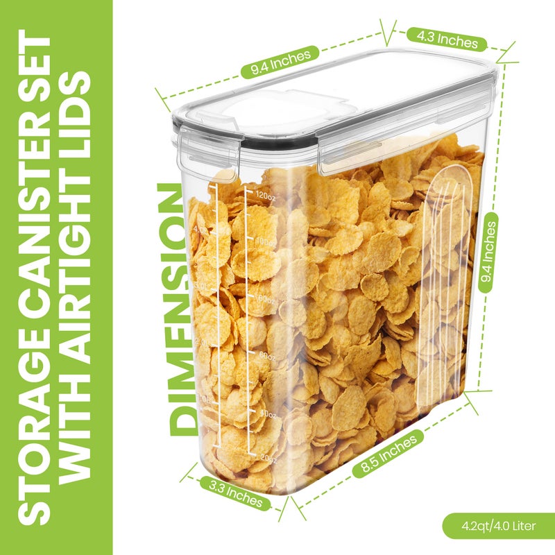 Utopia Kitchen Cereal Containers Storage Set â€“ 4 Pack 4L(135.2 oz) Airtight Food Storage Containers with Lids, BPA-Free Cereal Dispensers for Pantry Organization and Storage (Clear) - Image 2