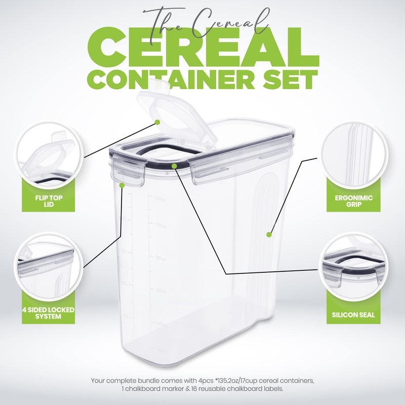 Utopia Kitchen Cereal Containers Storage Set â€“ 4 Pack 4L(135.2 oz) Airtight Food Storage Containers with Lids, BPA-Free Cereal Dispensers for Pantry Organization and Storage (Clear) - Image 4