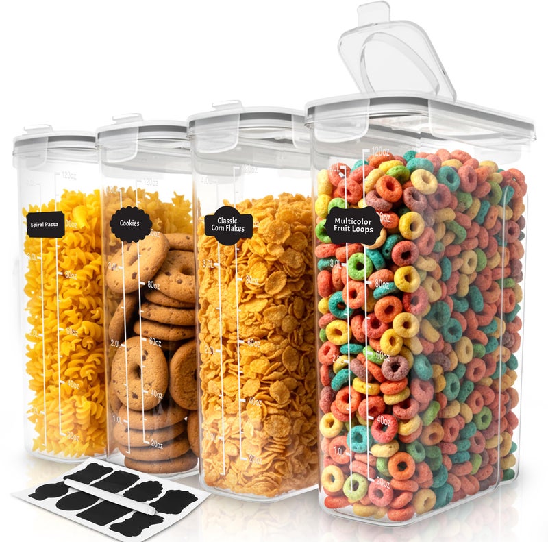 Utopia Kitchen Cereal Containers Storage Set â€“ 4 Pack 4L(135.2 oz) Airtight Food Storage Containers with Lids, BPA-Free Cereal Dispensers for Pantry Organization and Storage (Clear) - Image 1