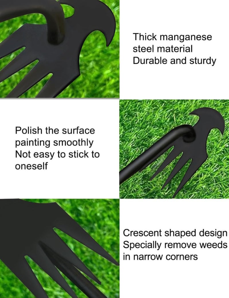 REDBUILD® Garden Weeding Tool with Wooden Handle || Weeder Hand Tool 4 Claws || High Carbon Steel || Manual Weed Puller for Lawn and Garden || Gardening Tools || Weed Removal Tool (Carbon Steel) - Image 3
