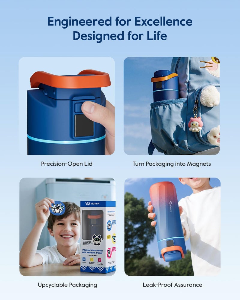 WaterH BOOST Smart Water Bottle with Reminder & Tracker, 16oz Kids Water Bottle for School, DIY Refrigerator Magnets, BPA-Free Vacuum Insulated Stainless Steel, Ideal Gift for Christmas, New Year - Image 3