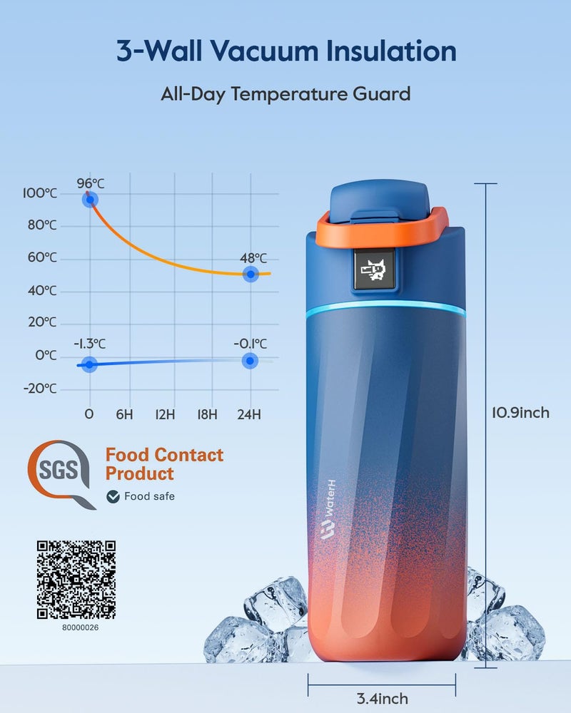 WaterH BOOST Smart Water Bottle with Reminder & Tracker, 16oz Kids Water Bottle for School, DIY Refrigerator Magnets, BPA-Free Vacuum Insulated Stainless Steel, Ideal Gift for Christmas, New Year - Image 5
