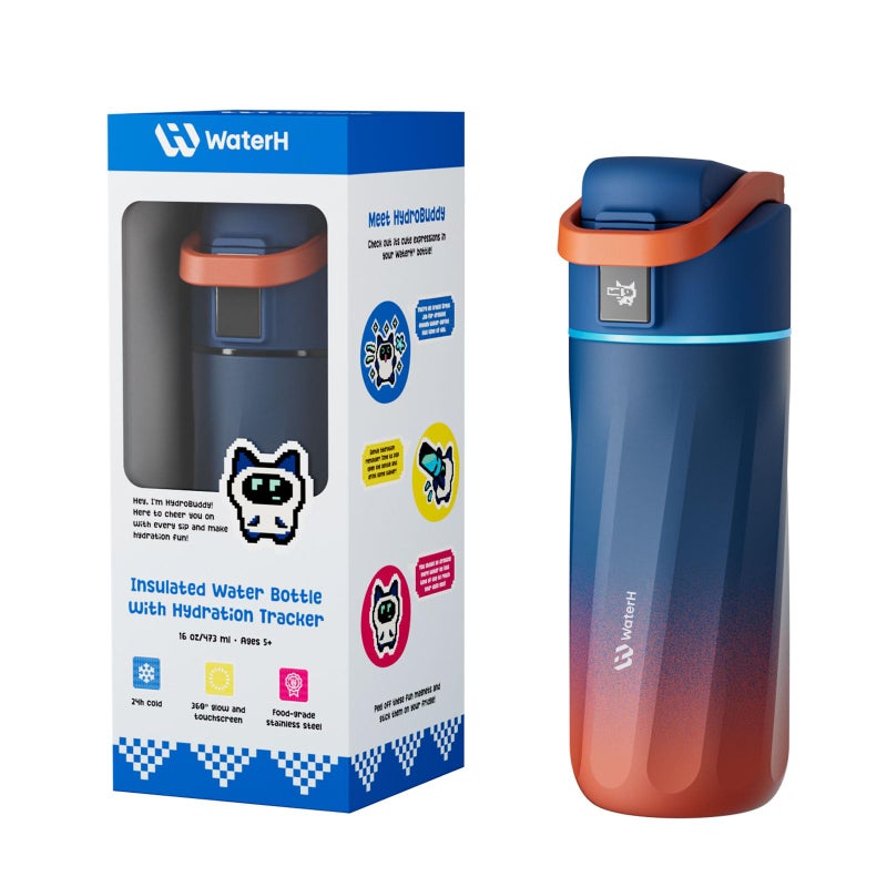WaterH BOOST Smart Water Bottle with Reminder & Tracker, 16oz Kids Water Bottle for School, DIY Refrigerator Magnets, BPA-Free Vacuum Insulated Stainless Steel, Ideal Gift for Christmas, New Year - Image 1