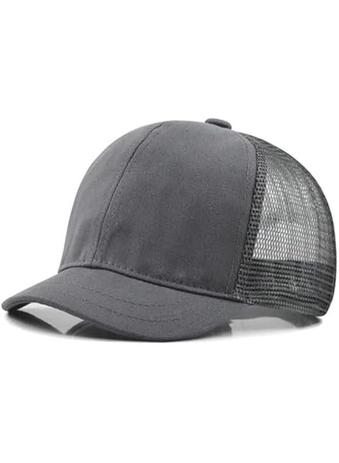 Short Brim Mesh-Back Baseball Cap Adjustable Washed Breathable Cotton Unconstructed Plain Dad Hat for Men Women - Image 1