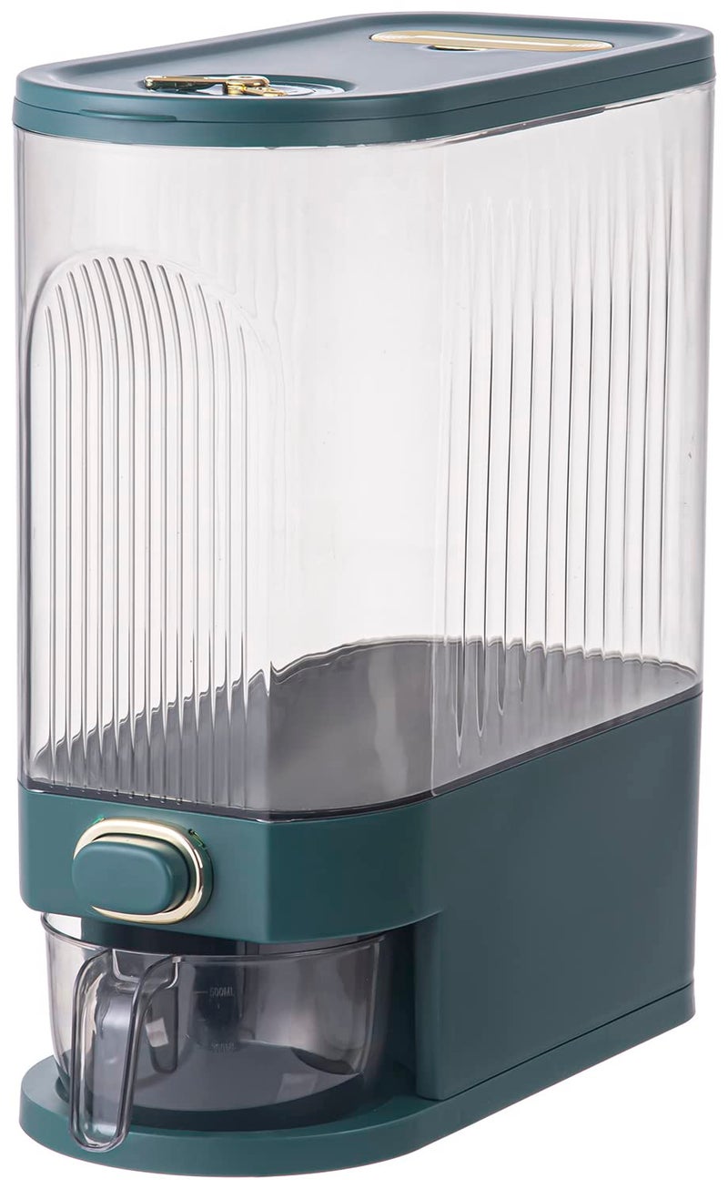 Sooyee Clear Rice Dispenser Large Grain Container Storage with Lid Measuring Cylinder Moisture Proof Household Cereal Dispenser Bucket for Kitchen Soybean CornClear and Green
