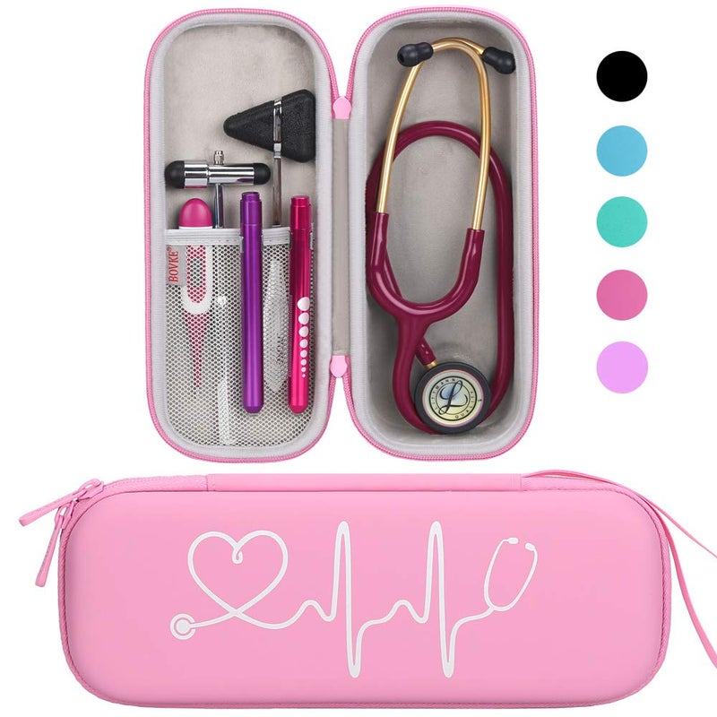 bovke حقيبة سفر BOVKE متوافقة مع سماعة 3M Littmann Classic III، Lightweight II S.E، MDF Acoustica Deluxe، مع مساحة إضافية لمقصات طبية وأضواء LED، لون وردي لؤلؤي - Image 1