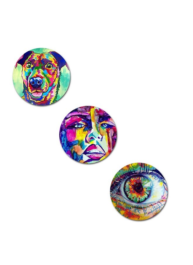 KARTIK Kartik Round Colorful Modern Art Print Wall Painting for Living Room with Wooden Frame and Without Glass - Set of 3  - Image 1