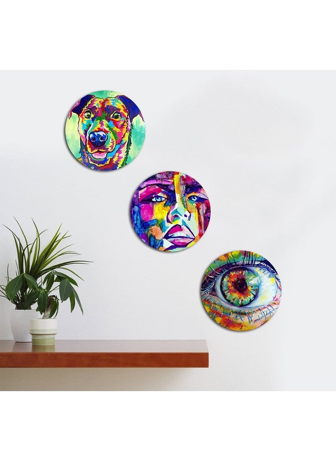KARTIK Kartik Round Colorful Modern Art Print Wall Painting for Living Room with Wooden Frame and Without Glass - Set of 3  - Image 2