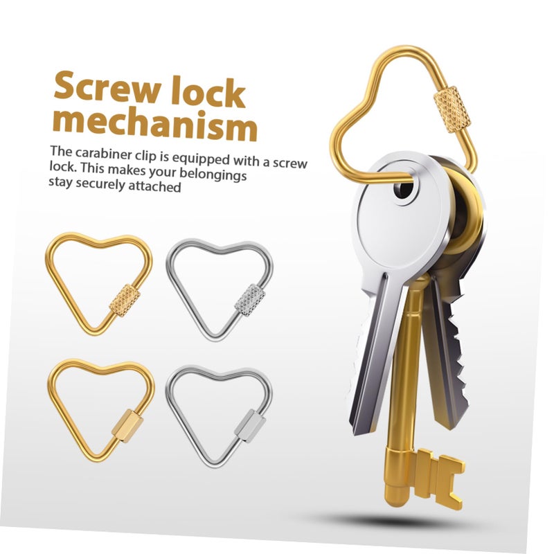 Stainless Steel Carabiner Keychain with Heart Lock Screw Multi Function Clip Accessory - Image 4