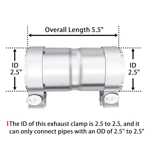 peastorm Stainless Steel 2.5 to 2.5 Inch Exhaust Adapter, 2.5" ID Exhaust Reducer Connector Pipe with Clamp - Image 3